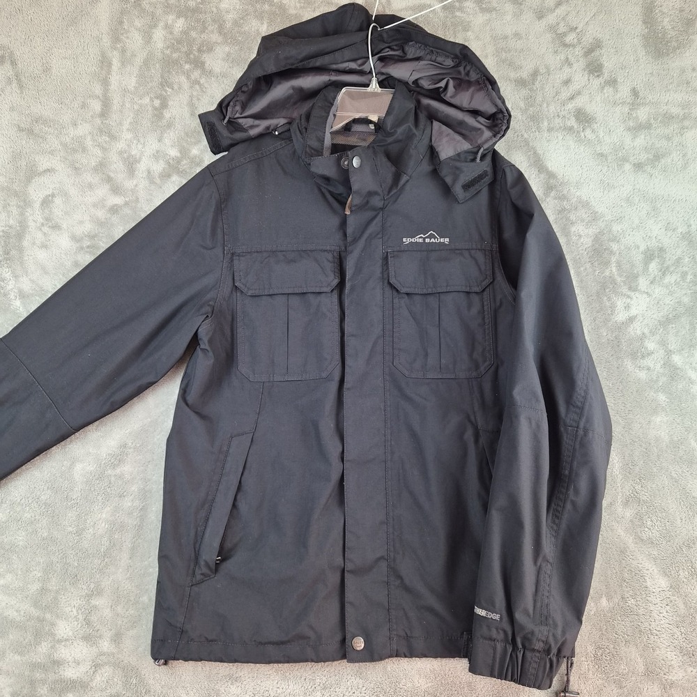 Eddie Bauer WeatherEdge Jacket Mens Small Black Waterproof Zip Off Hoodie Rain